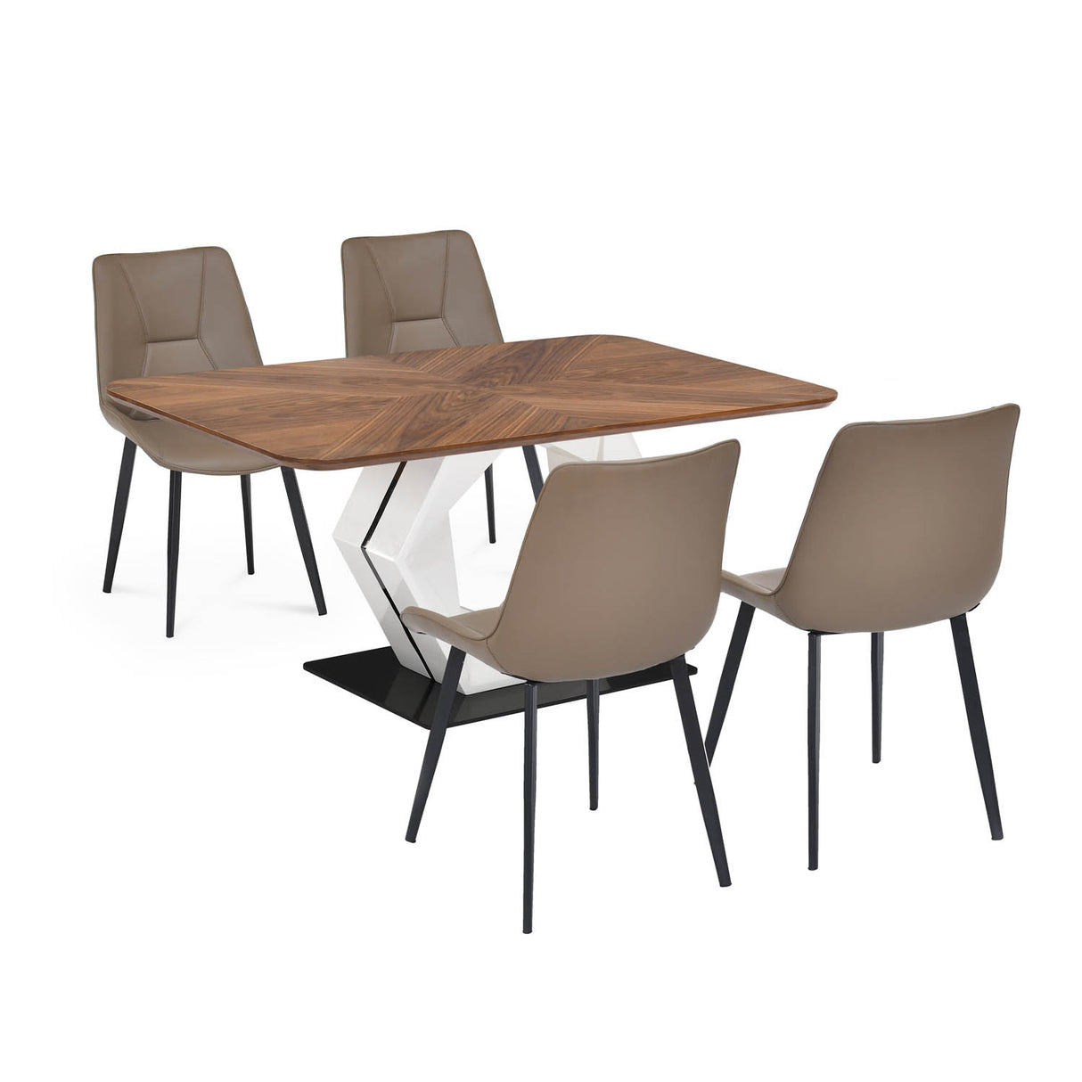 4 Seater Parquel Wooden Dining Set with Hexin Base and Nivo Chairs- Walnut Brown
