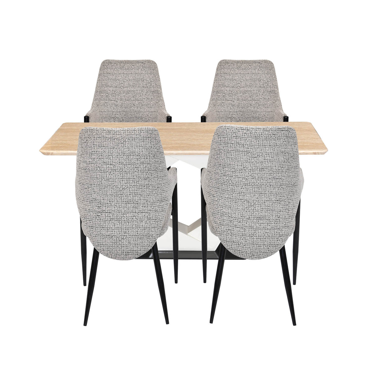 4 Seater Trava Marble Dining Set with Hexin Base and Tierra Chairs- Travertine