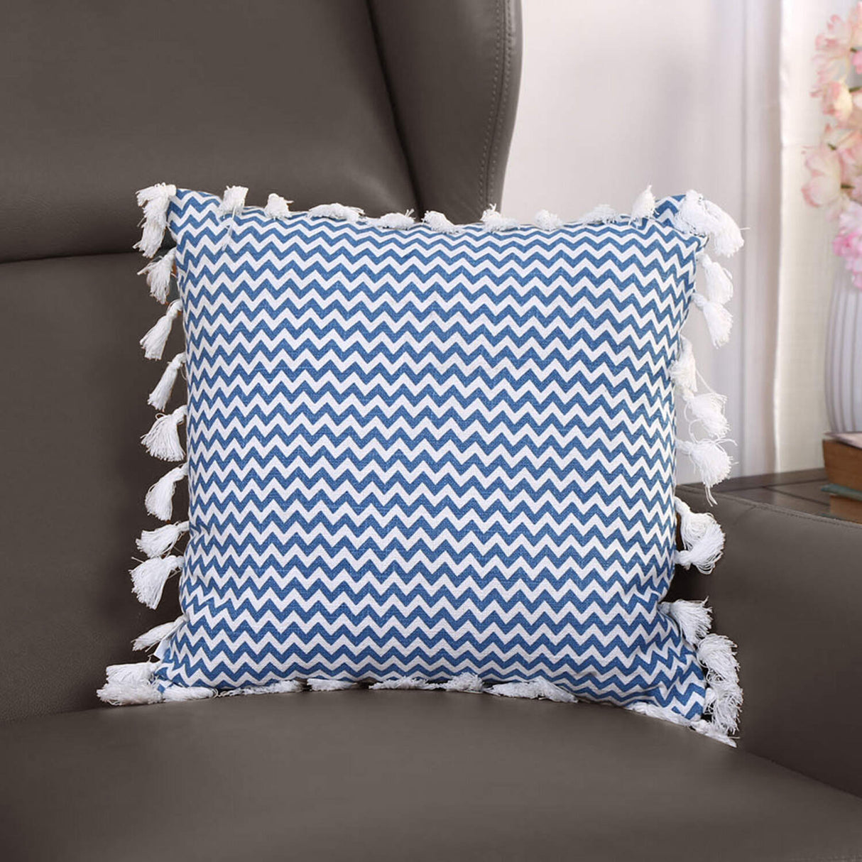 Abstract Cotton 16" x 16" Filled Cushion (Blue)