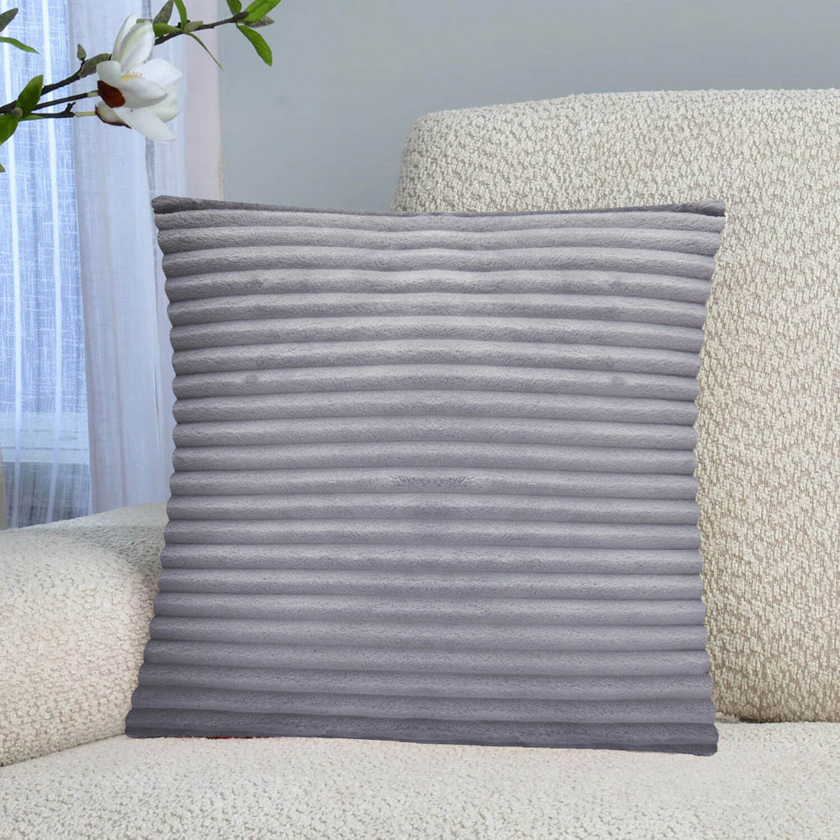 Fluted Flannel Polyester 24" x 24" Filled Cushion (Grey)