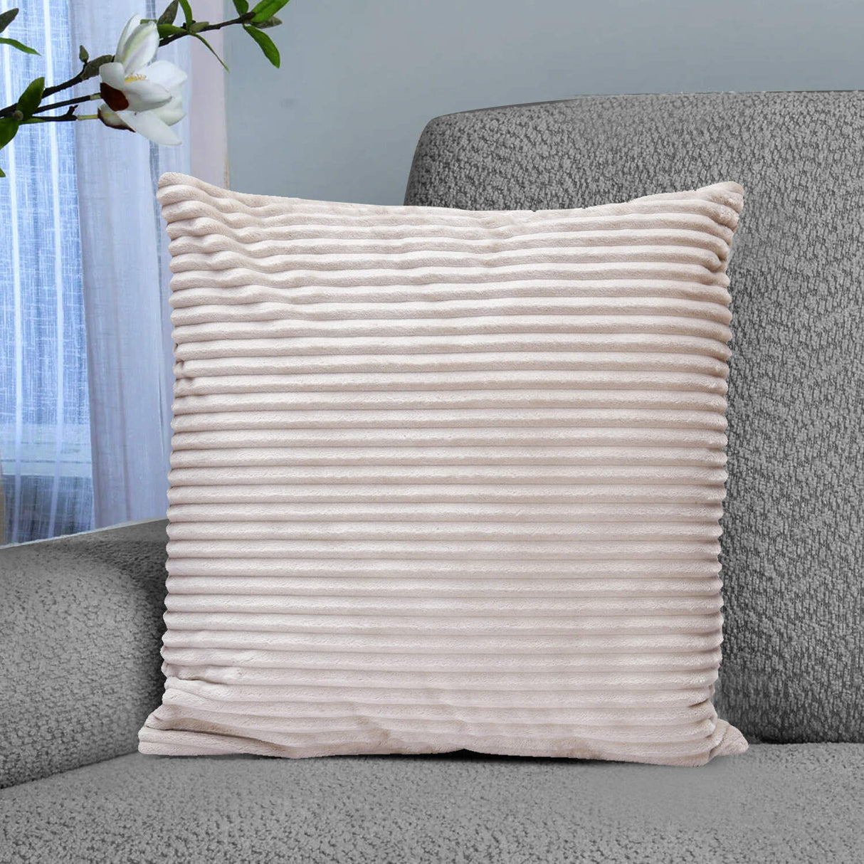 Fluted Flannel Polyester 24" x 24" Filled Cushion (Taupe)