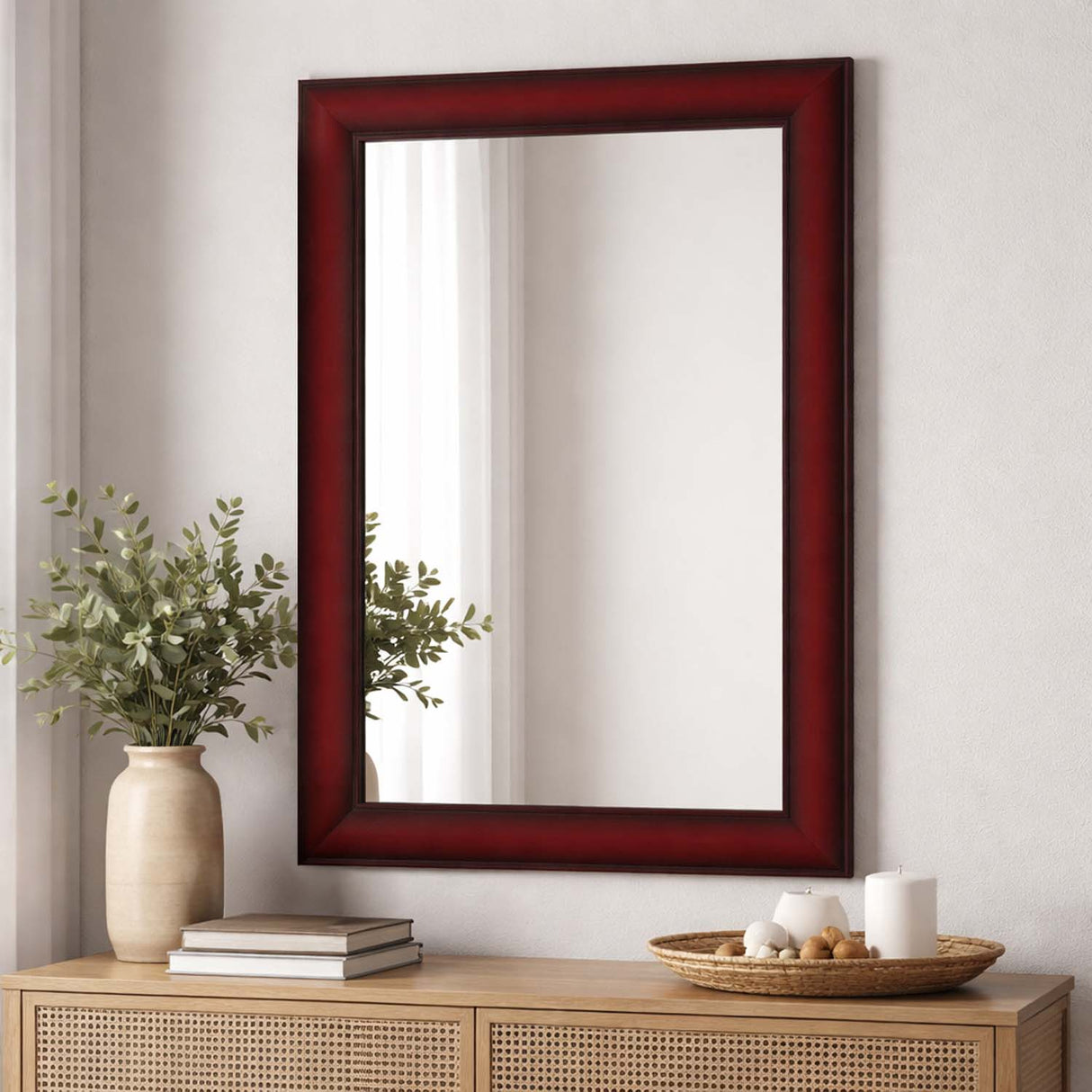 Spain Synthetic Wood Rectangular Small Mirror- Brown