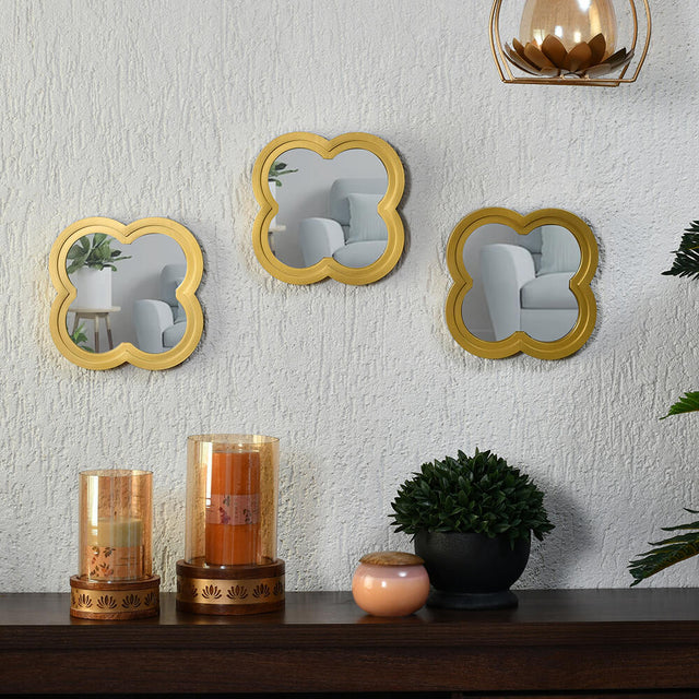 Nilkamal Mughal Decorative Wall Mirrors Set Of 3 Gold