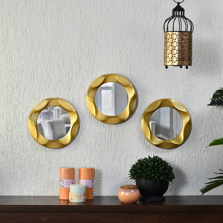 Nilkama 3D Cirque Round Decorative Mirrors Set of 3 (Gold)