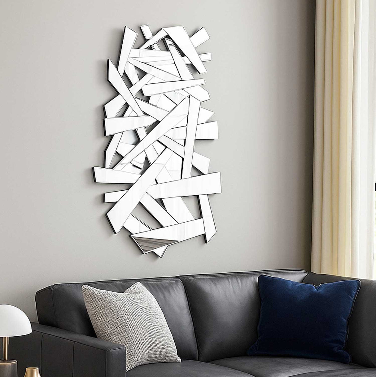 Criss Cross Rectangular Glass Mirror- Silver