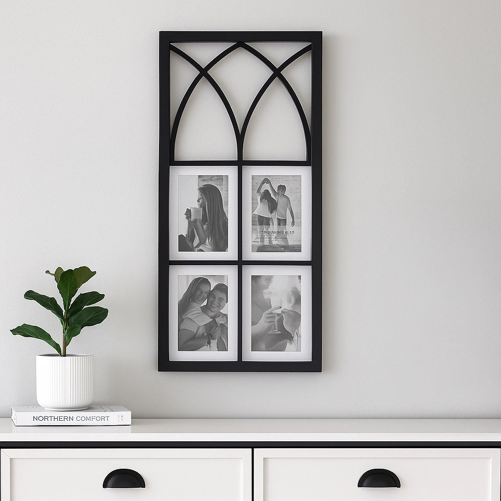 4 Pics Collage Gothic Photo Frame- Black, 4 X 6 Inch