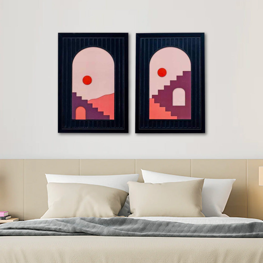 Nilkamal Boho Arch 3D Painting Set of 2 (Brown)