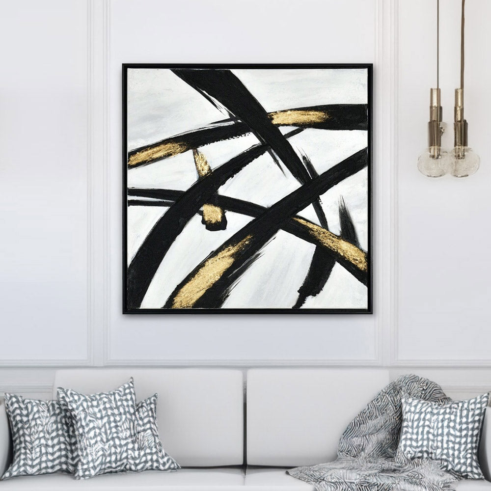 Nilkamal Criss Cross Design Canvas Wall Painting (Black & Gold) - 02