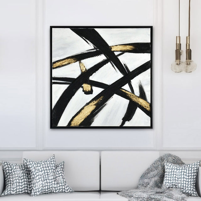 Nilkamal Criss Cross Design Canvas Wall Painting (Black & Gold) - 02