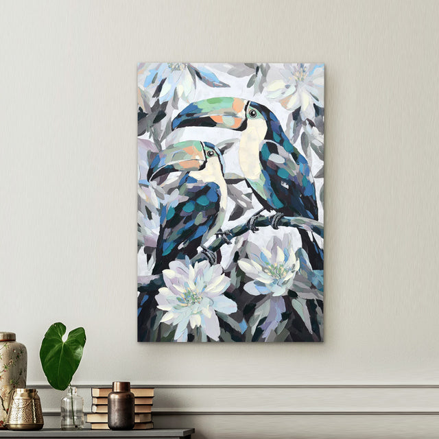 Nilkamal Toucan Bird On Branch Canvas Wall Painting Blue