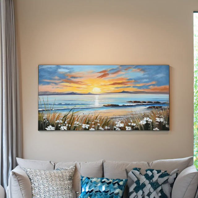 Nilkamal Sunrise Beach Canvas Wall Painting Blue