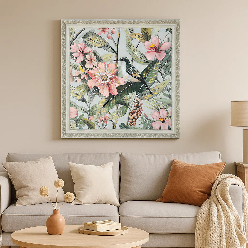 Bird in flowers Canvas Wall Painting- Blue
