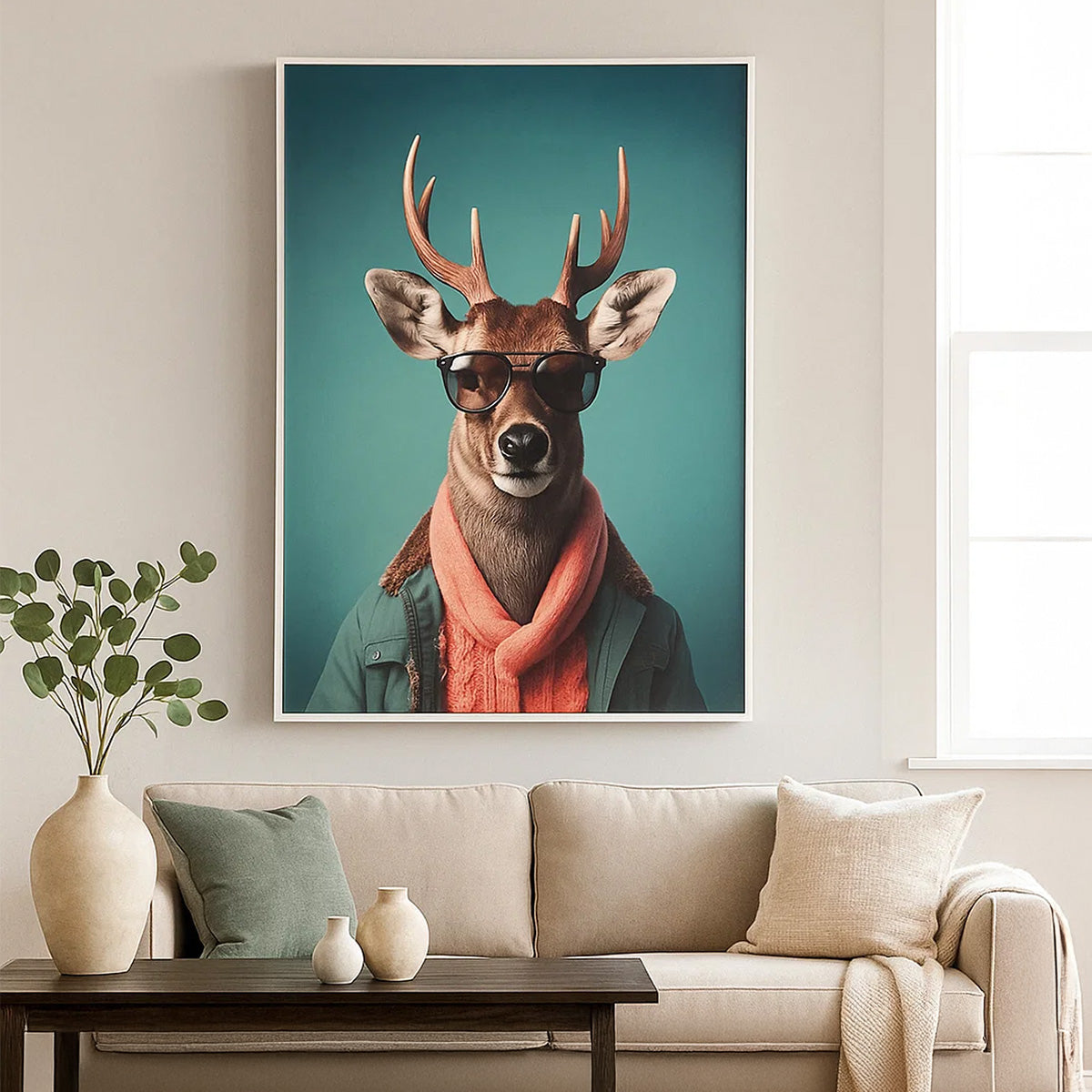Deer with Glasses Canvas Wall Painting- Blue