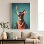 Deer with Glasses Canvas Wall Painting- Blue