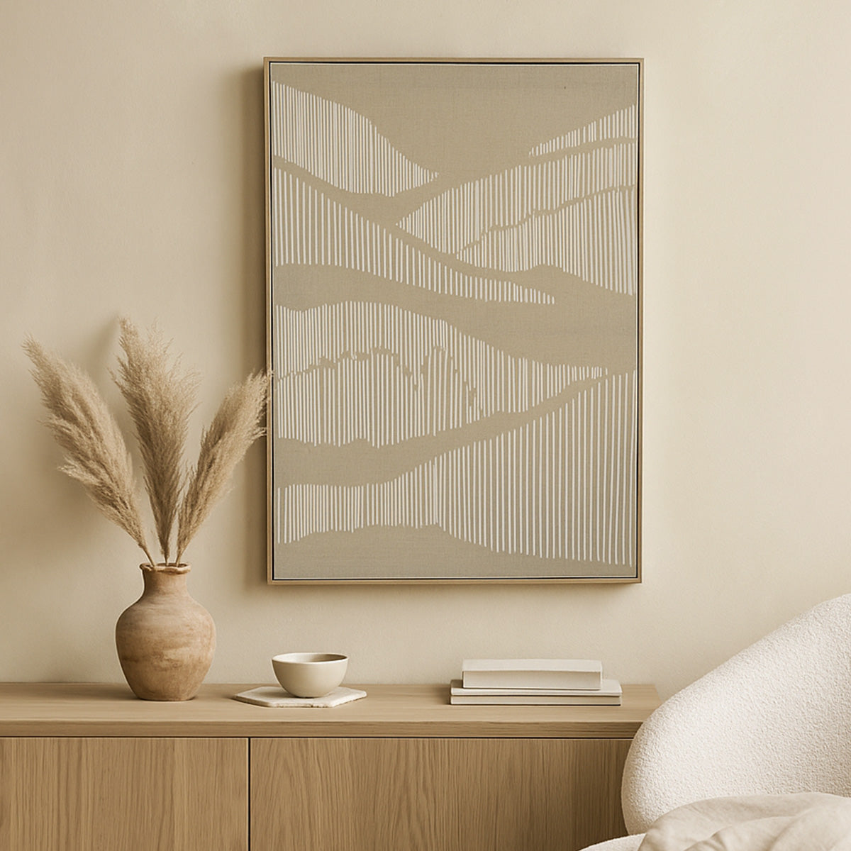 Abstract Waves Canvas Wall Painting- White