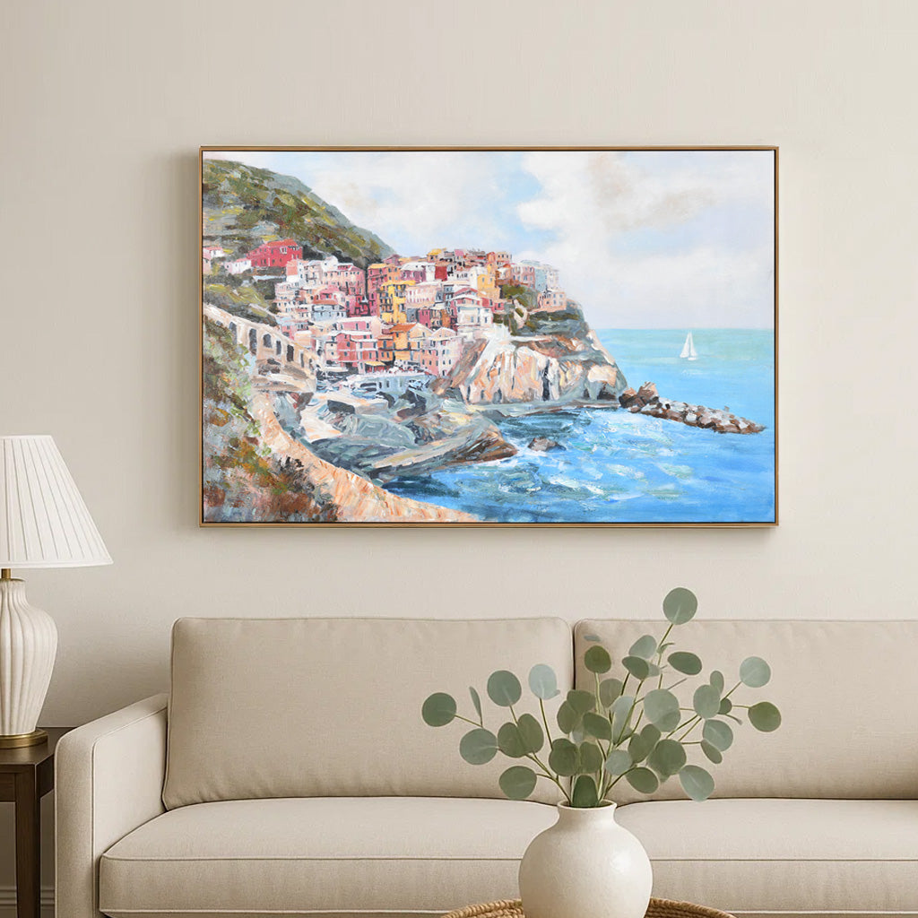 Cinque Terre Island Canvas Wall Painting (Multicolor)