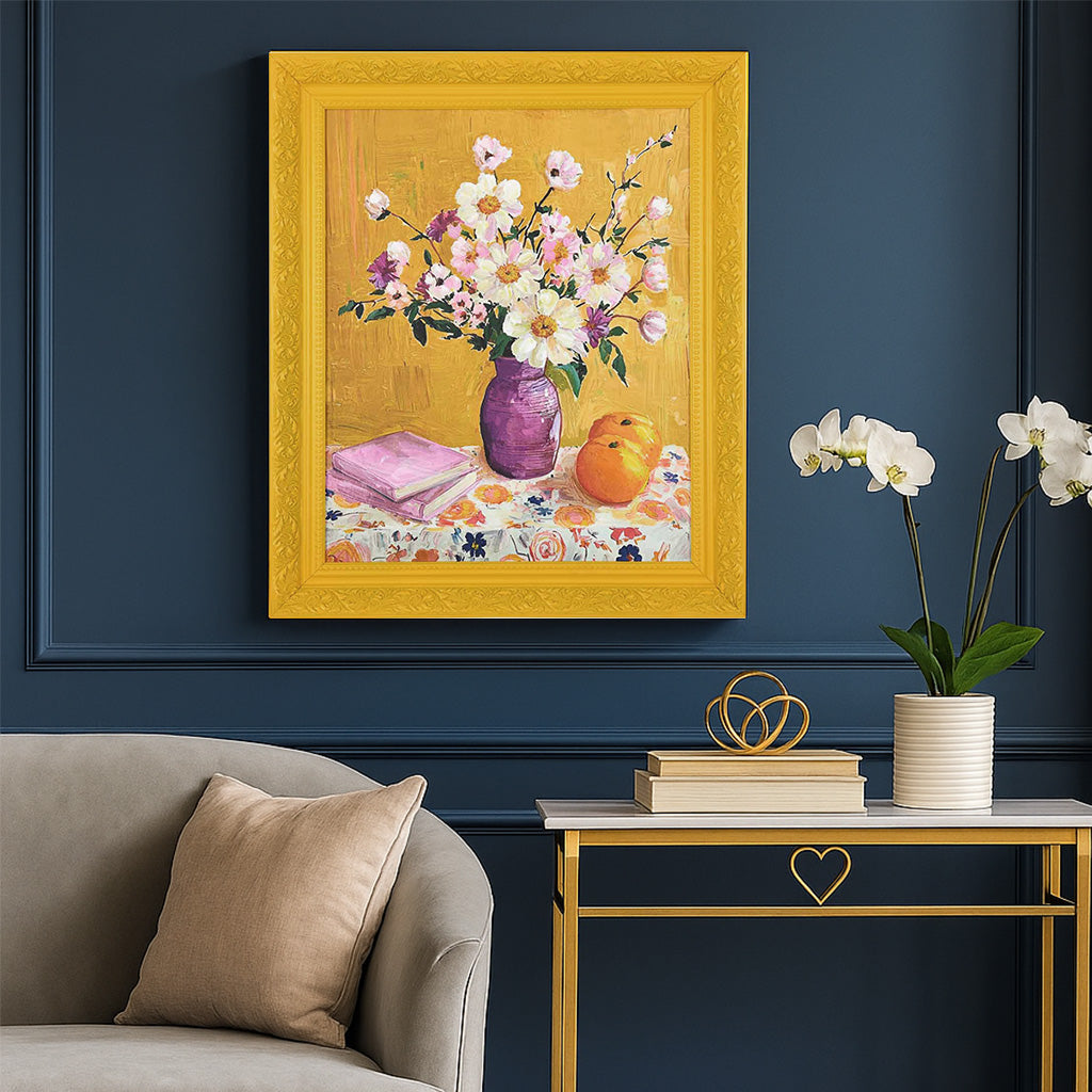 Vase and Books Canvas Wall Painting- Multicolor