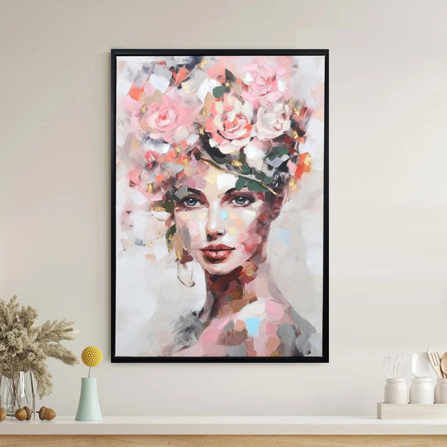 Nilkamal Lady With Flower Hat Canvas Wall Painting (Pink)