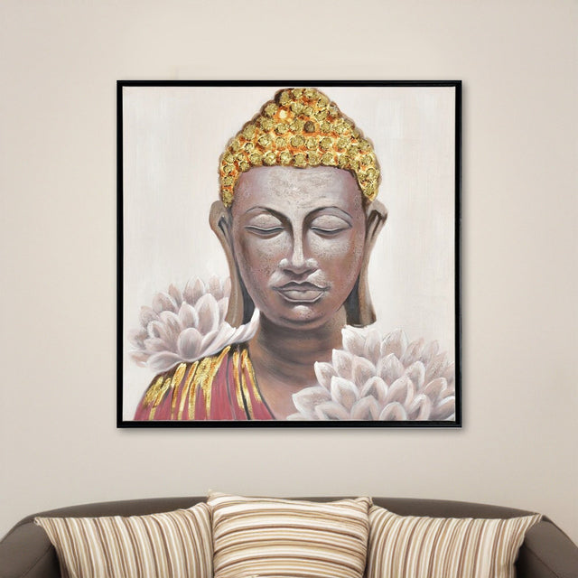 Nilkamal Buddha With Flower Canvas Wall Painting (Multicolor)