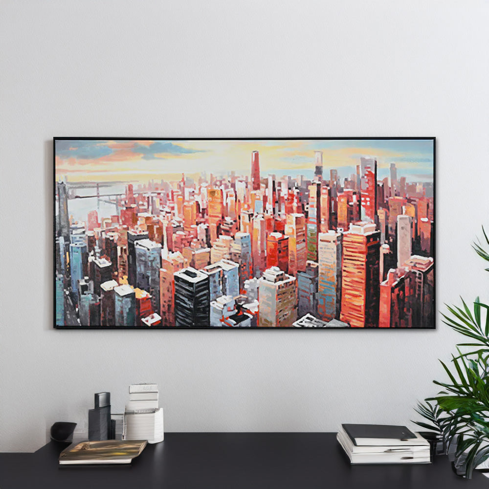 Nilkamal Cityscape Canvas Wall Painting (Red & Blue)