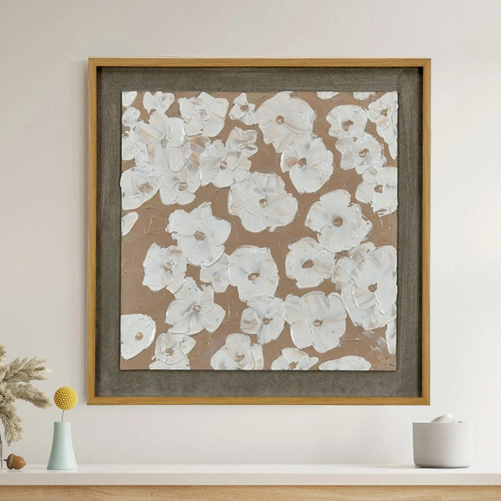 Nilkamal Flower Texture Canvas Wall Painting (White & Beige)