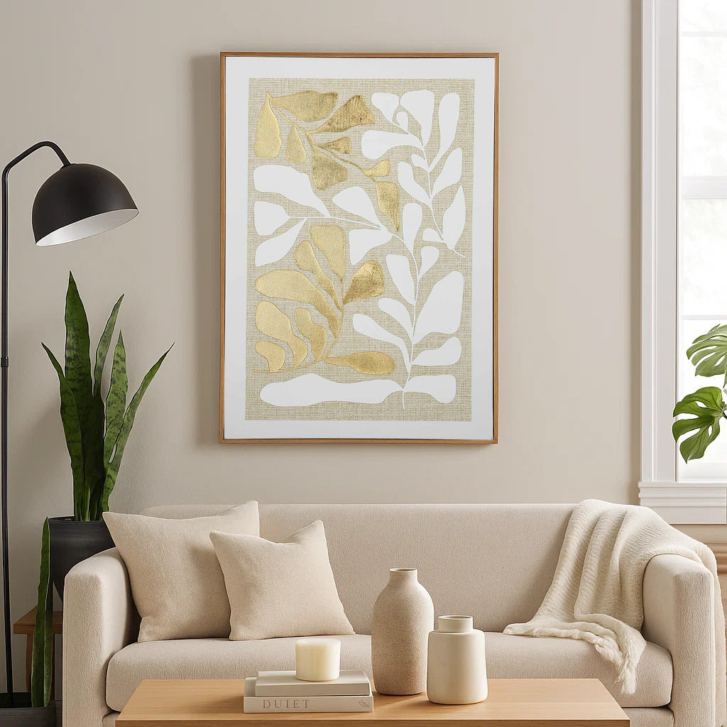 Foliage - I Canvas Painting- White and Gold