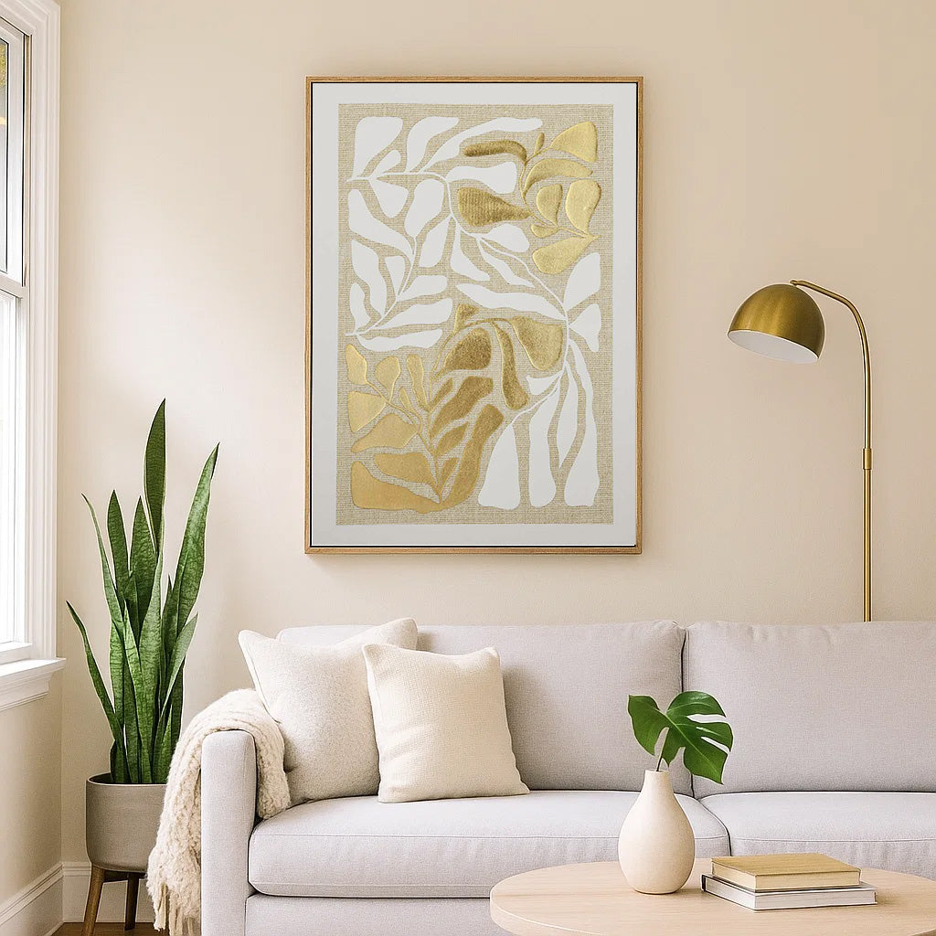 Foliage - II Canvas Painting- White and Gold