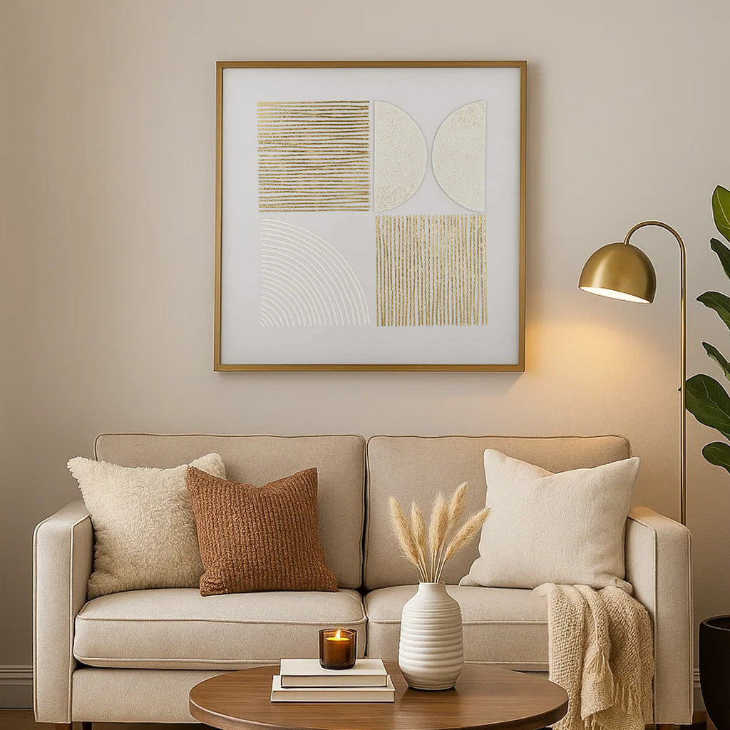 Lines and Arch Canvas Wall Painting- White and Gold
