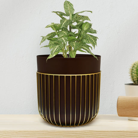 Nilkamal Metal Jali Planter 31 Cm Brown Gold