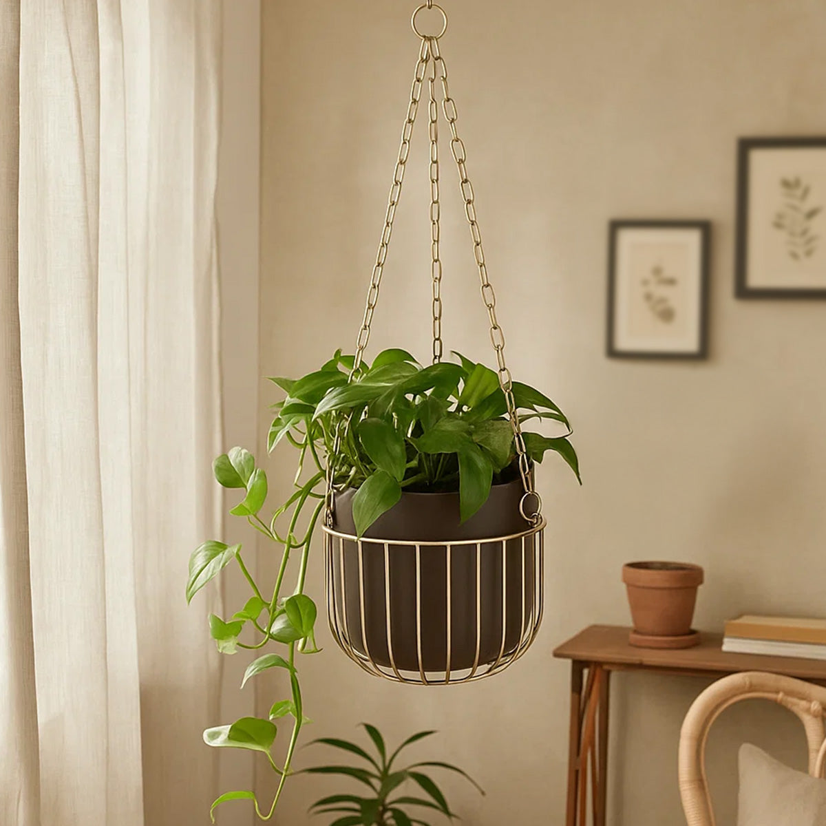 Hanging Metal Planter Medium- Brown and Gold