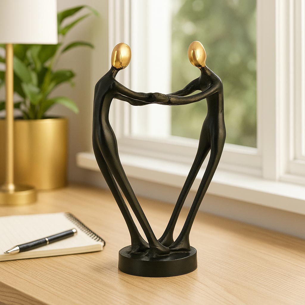 Couple Holding Hands Decorative Metal Showpiece- Black & Gold