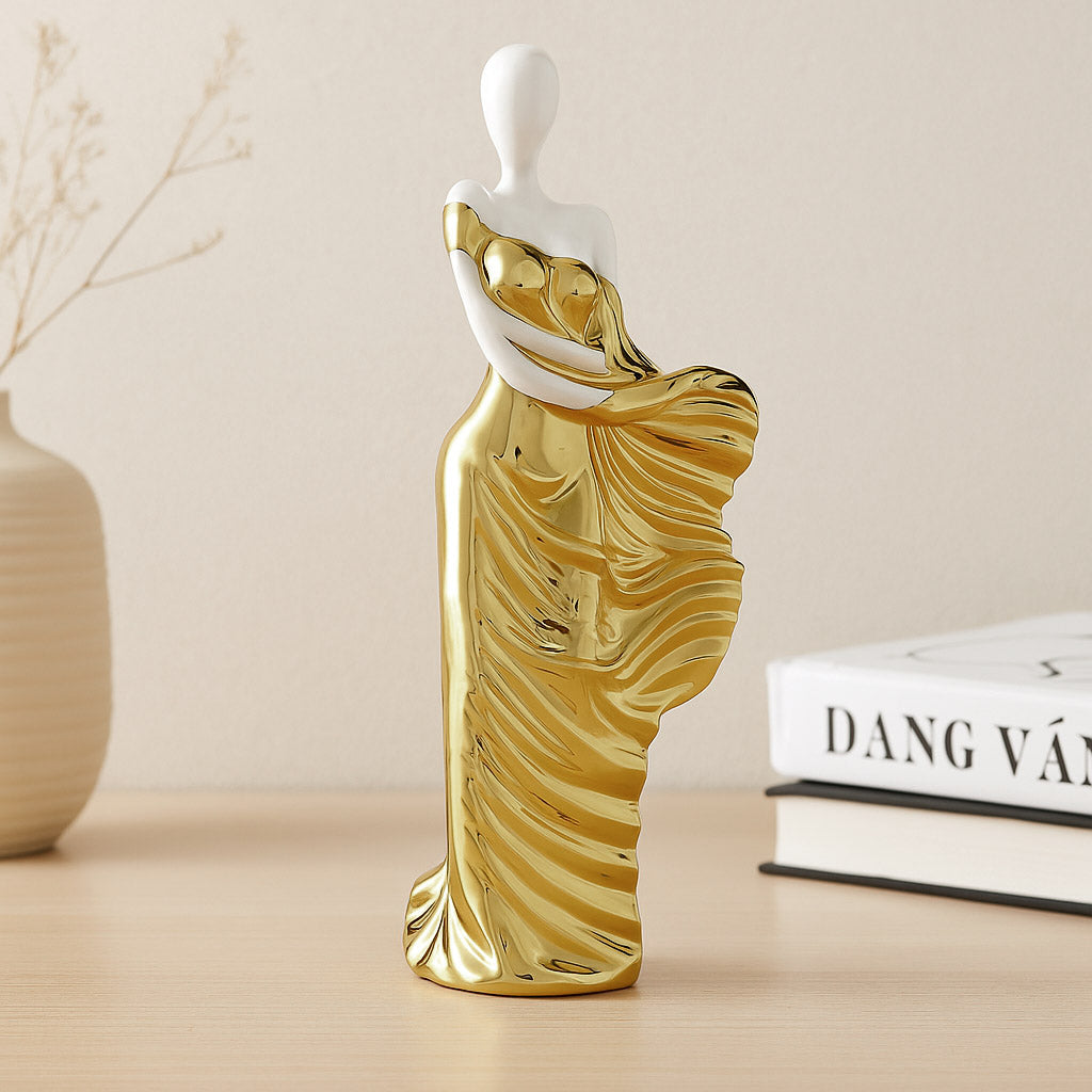 Standing Woman Ceramic Showpiece- White & Gold