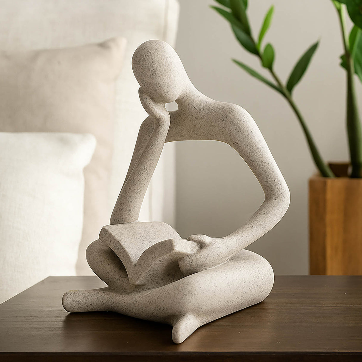 Abstract Human Reading Book Decorative Polyresin Showpiece- Sand Brown