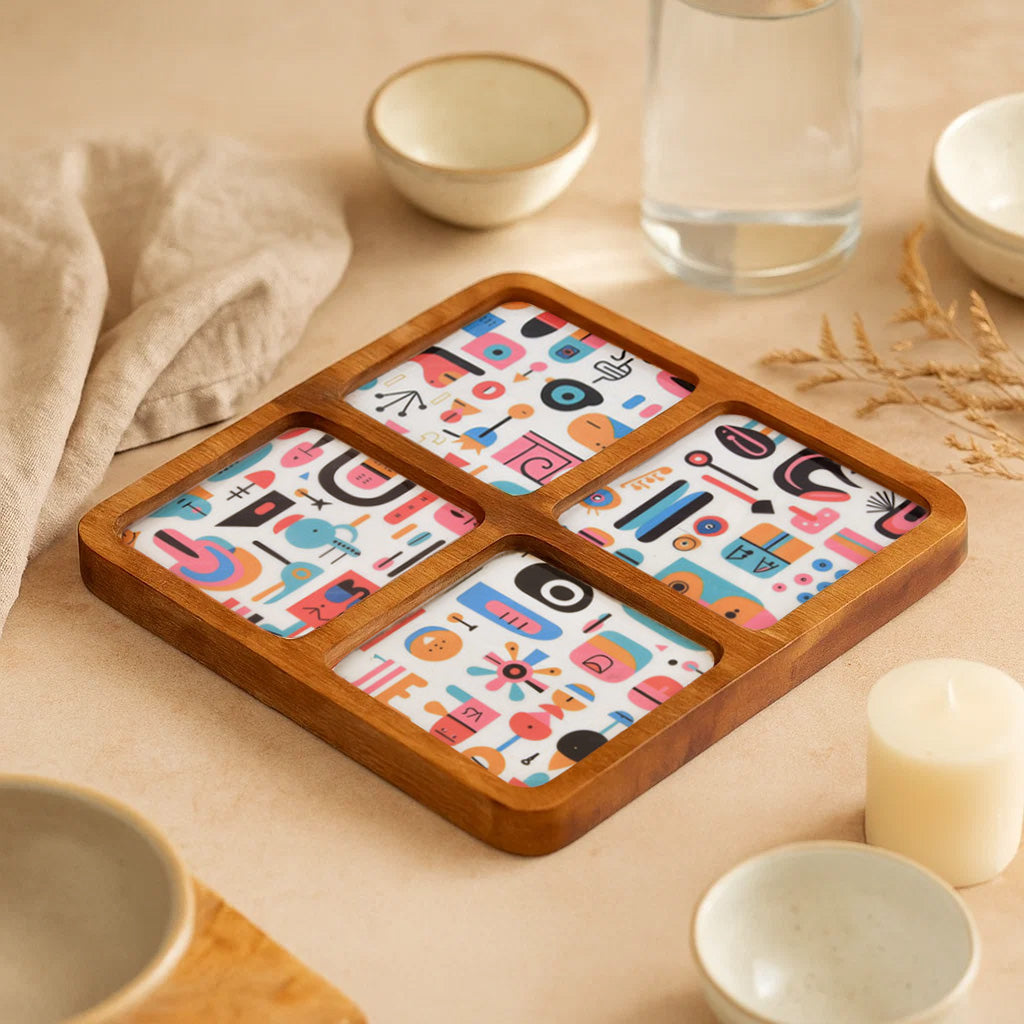 Square Wooden Serving Platter (Brown)