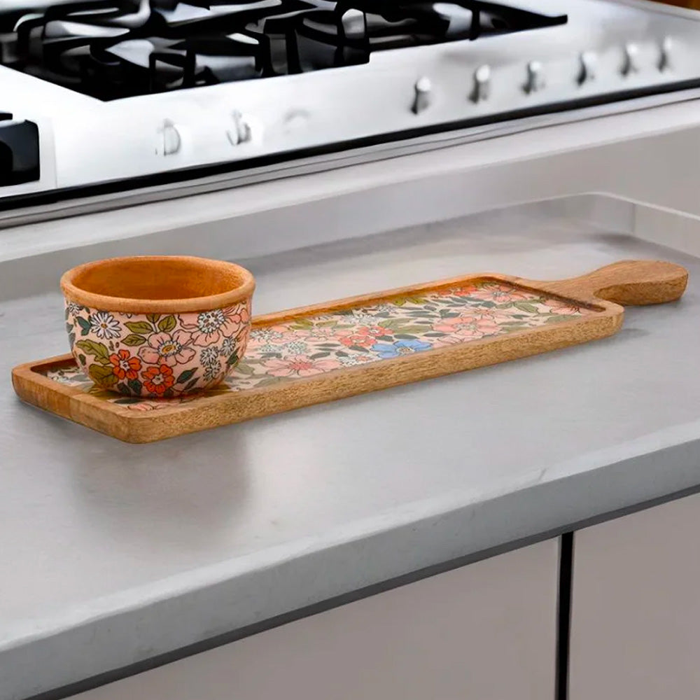 Nilkamal Wooden Serving Platter With Bowl Multicolor