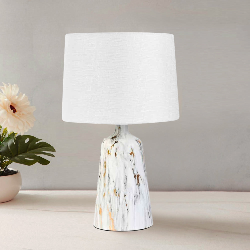 Nilkamal Marbela Trapeze Fabric Shade Metal Base Table Lamp White