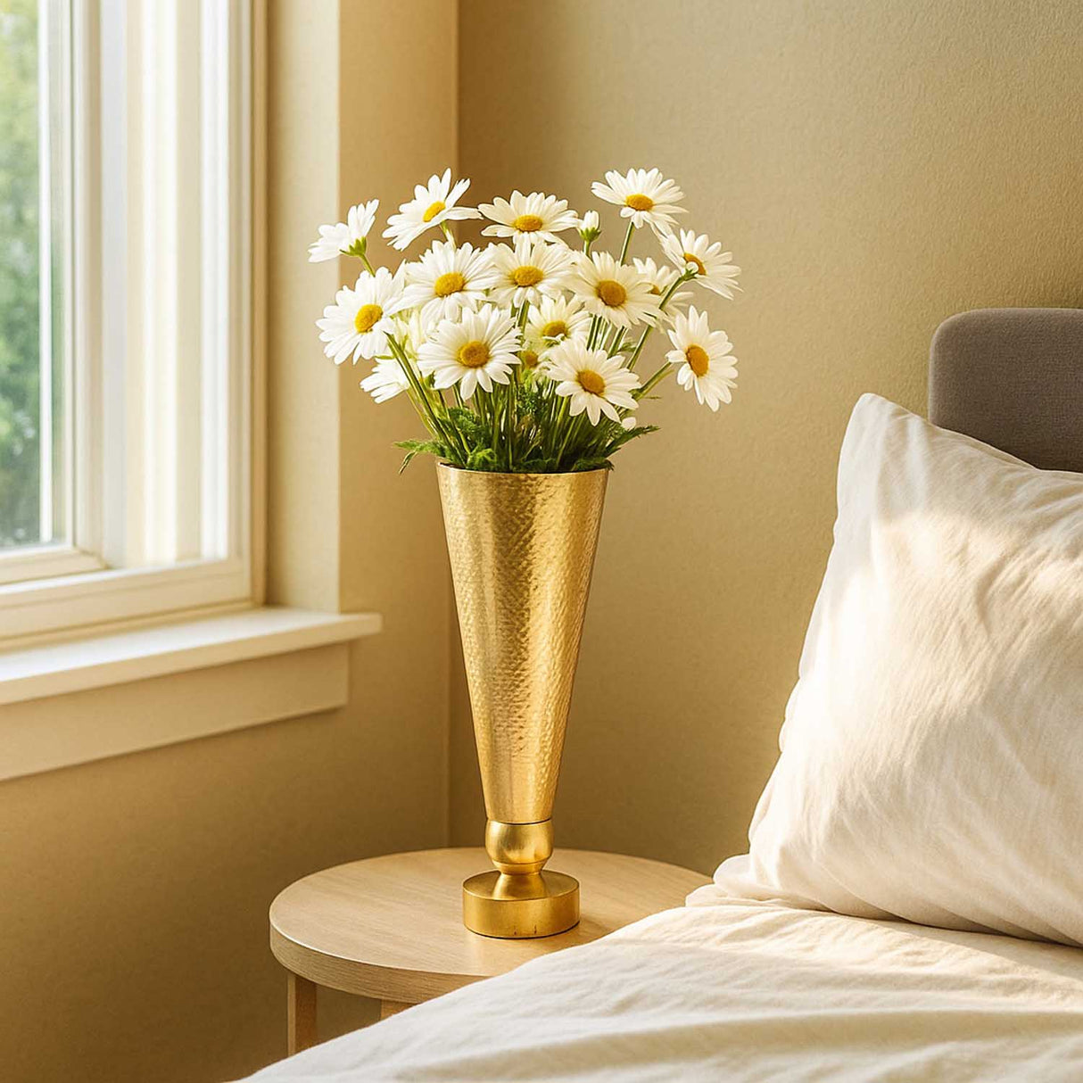 Decorative Criss Cross Textured Large Metal Vase- Gold