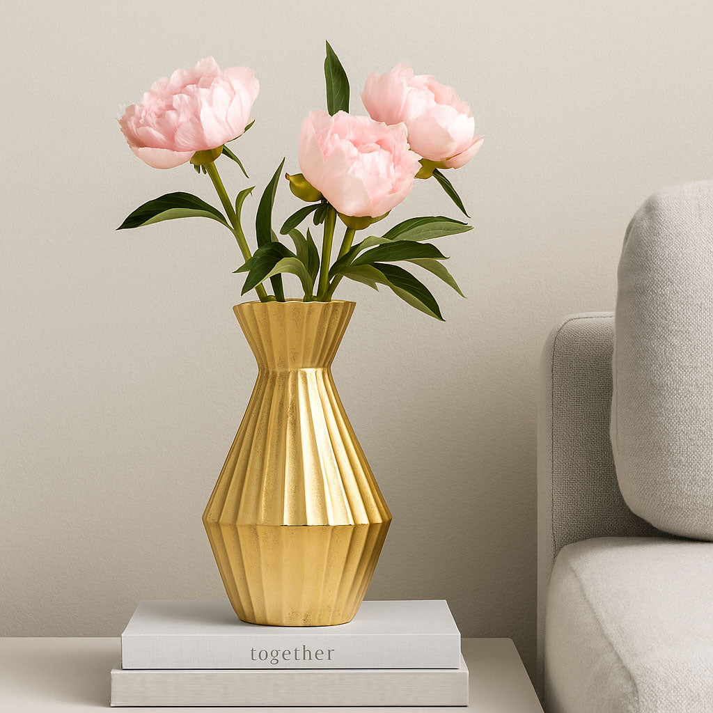 Angular Neck Metal Large Vase- Gold