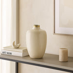 Semi Oval Metal Vase- Cream and Gold