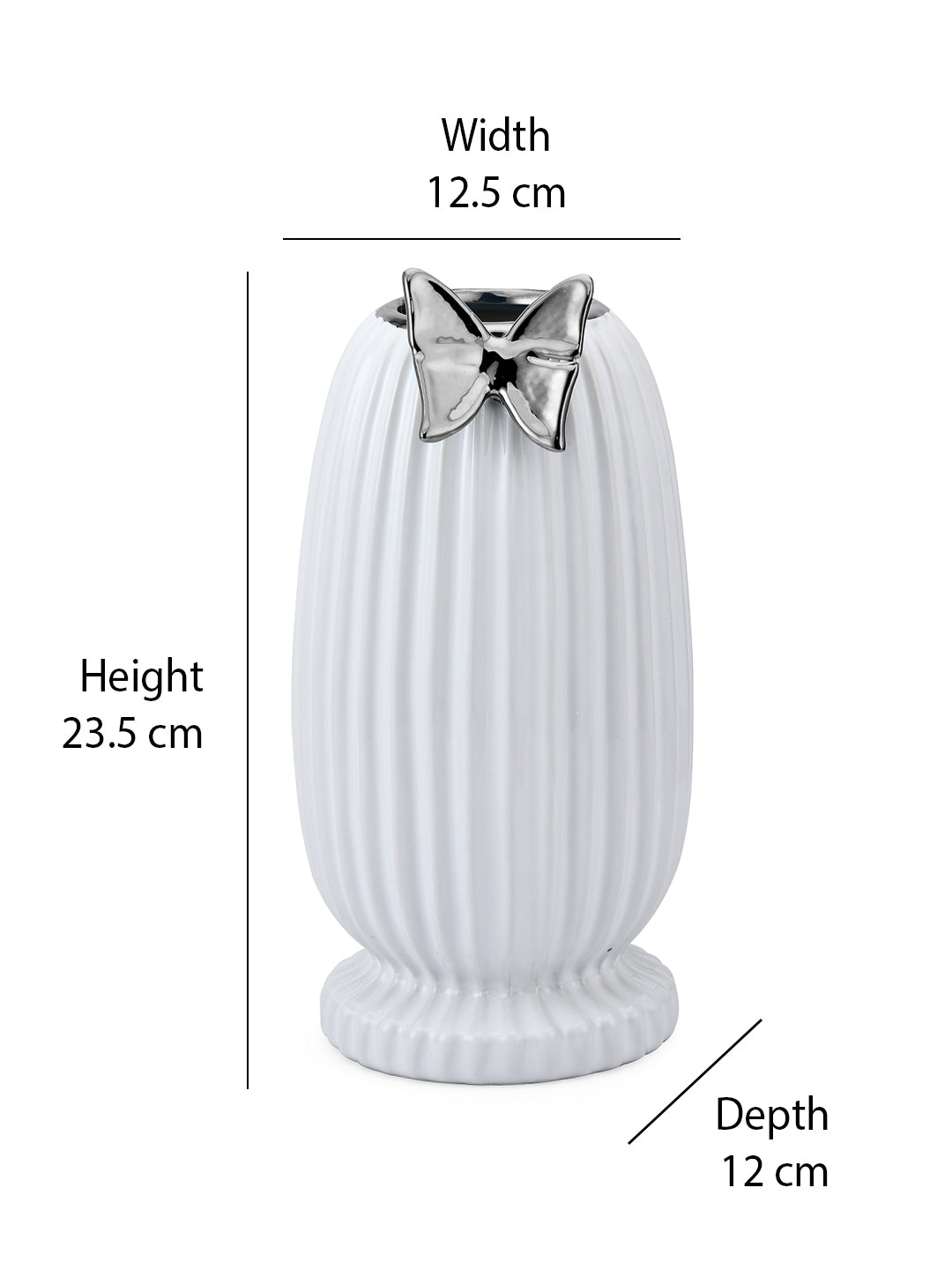 Butterfly Tumbler Ceramic Vase- White & Silver
