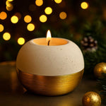 Decorative Glaze Round Ceramic Votive Candle Stand- Cream & Gold