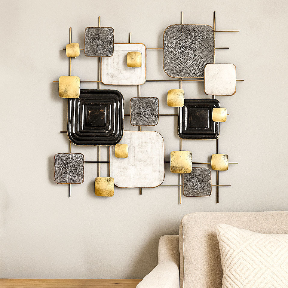 Quadra Metal Wall Decor - Black, White & Gold