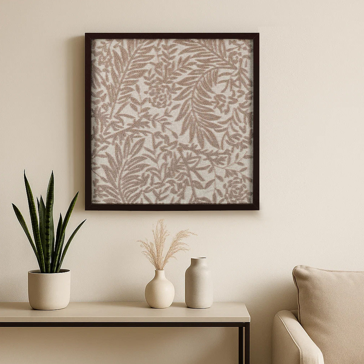 Autumn Leafy Embroidered Wall Art (Beige)