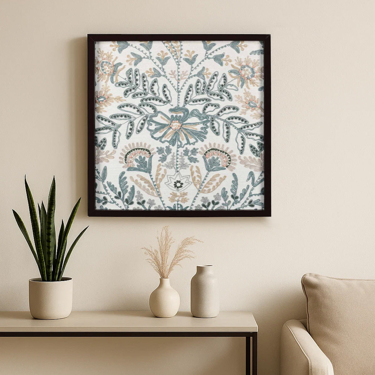 Foliage Embroidered Wall Art (Blue)