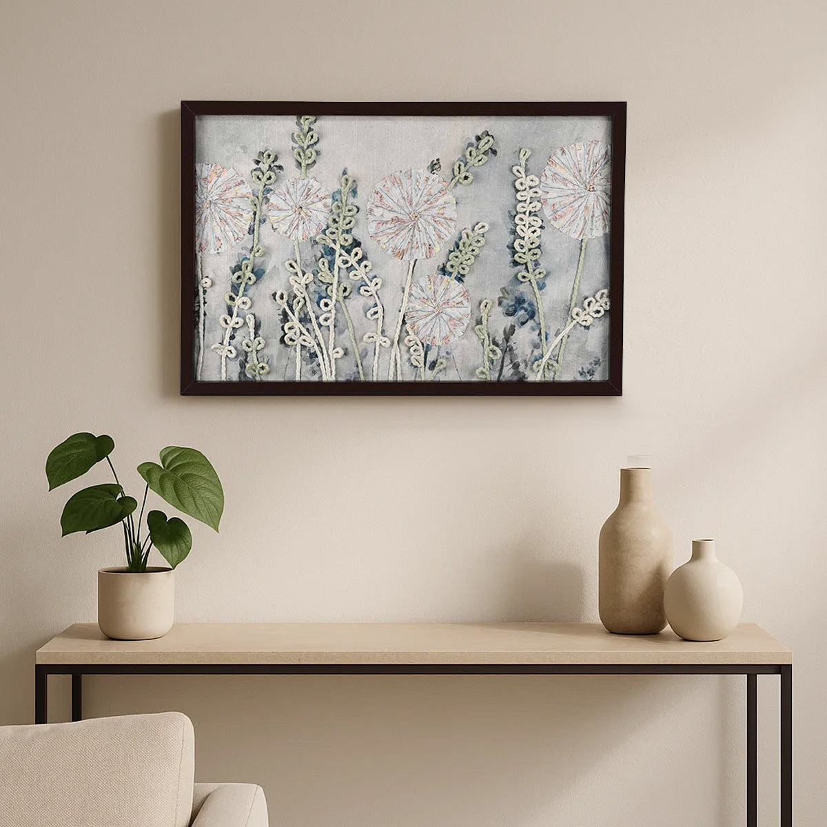 Tropical Embroidered Wall Art (Beige)