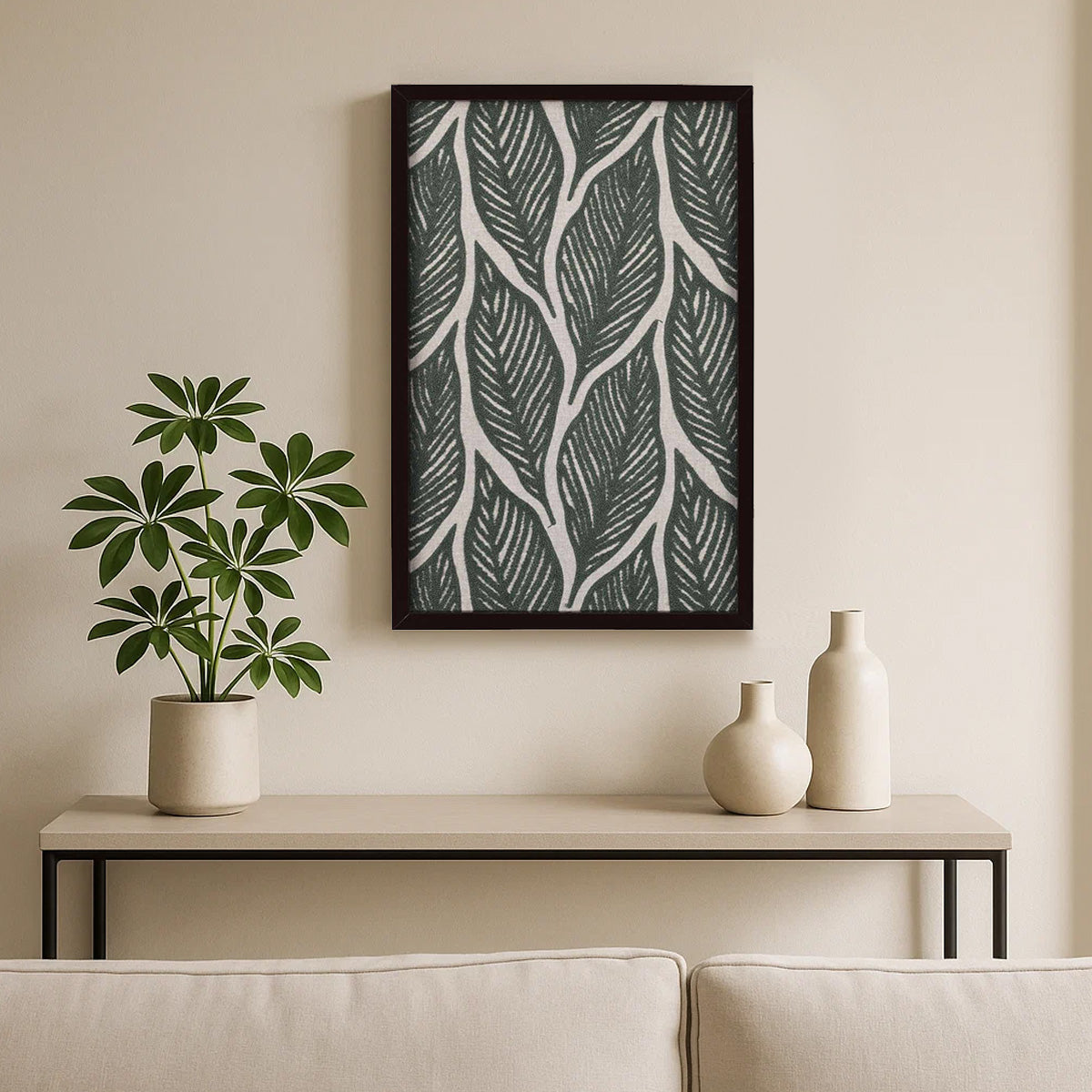 Leaves Embroidered Wall Art (Green)