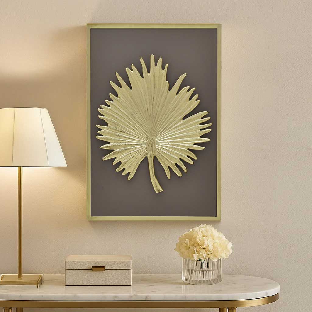 Palm Leaf Metal & MDF Wall Art (Gold & Brown)
