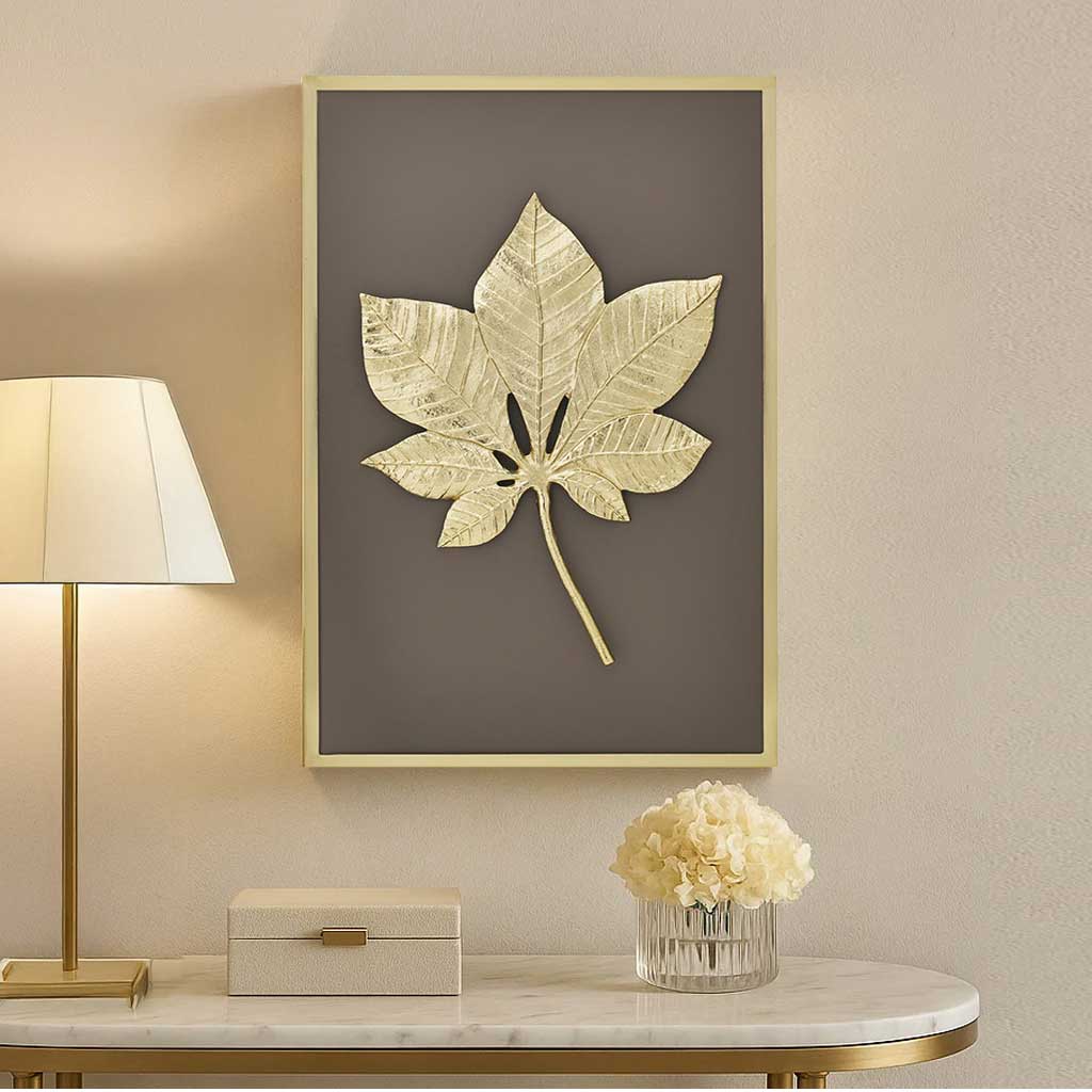Maple Leaf Metal & MDF Wall Art (Gold & Brown)