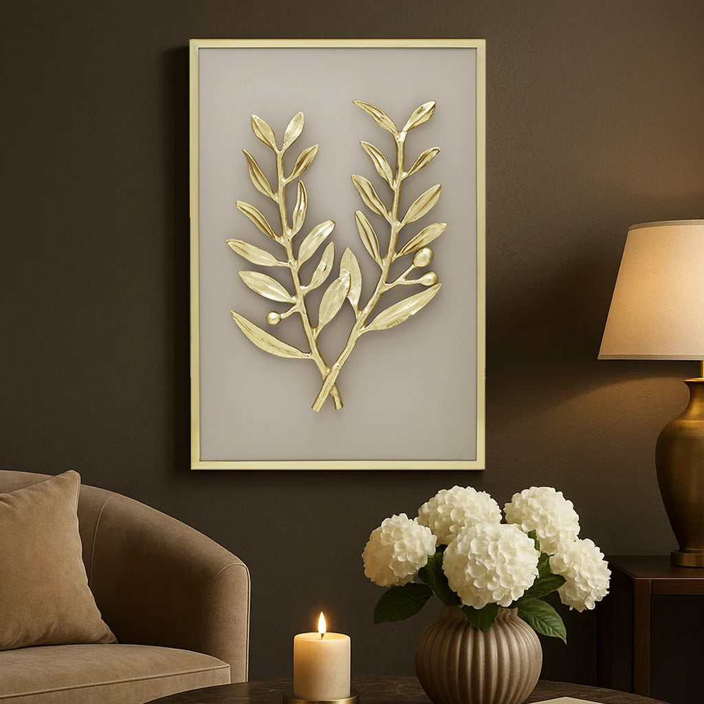 Two Branchlets Metal & MDF Wall Art (Cream & Gold)