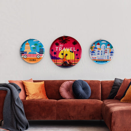 Nilkamal Travel City Car Metal Wall Decor Plates Set Of 3 Multicolor